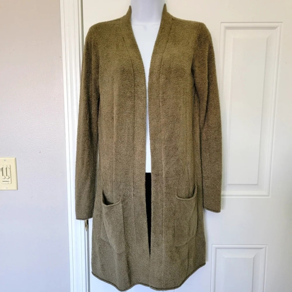 Barefoot Dreams Cozychic Lite Olive Green Long Open Cardigan Pockets XS - Picture 1 of 9
